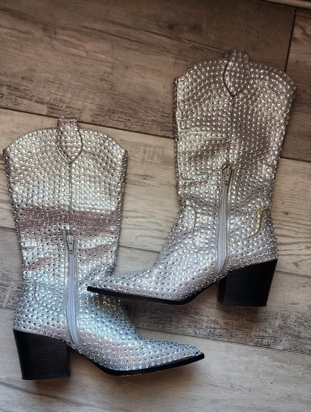 Betsey Johnson Randy Western Boot Sparkling Silver Rhinestone Western Boots 8.5 - Picture 8 of 8